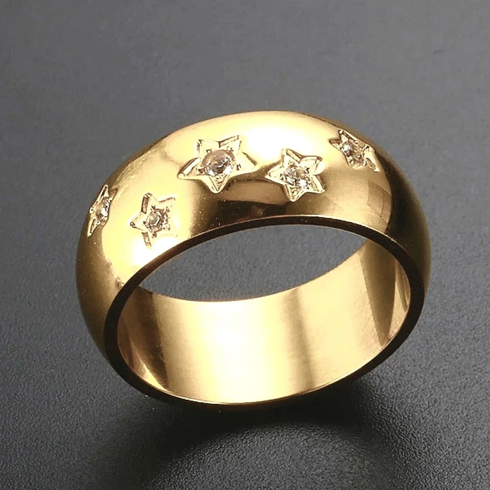 NEW‎ Women's Wide Pave Diamond Star Gold-Plated Ring Band Size 7